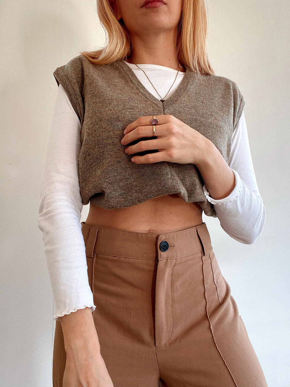 Gilet vintage sans manche beige
