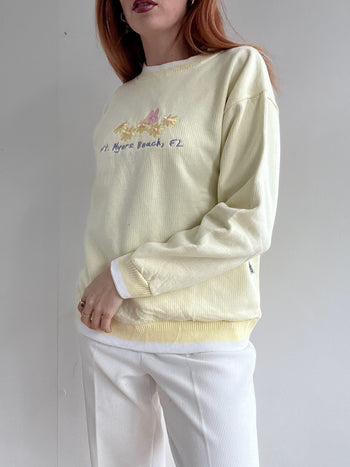 Pull vintage américain brodé jaune clair M