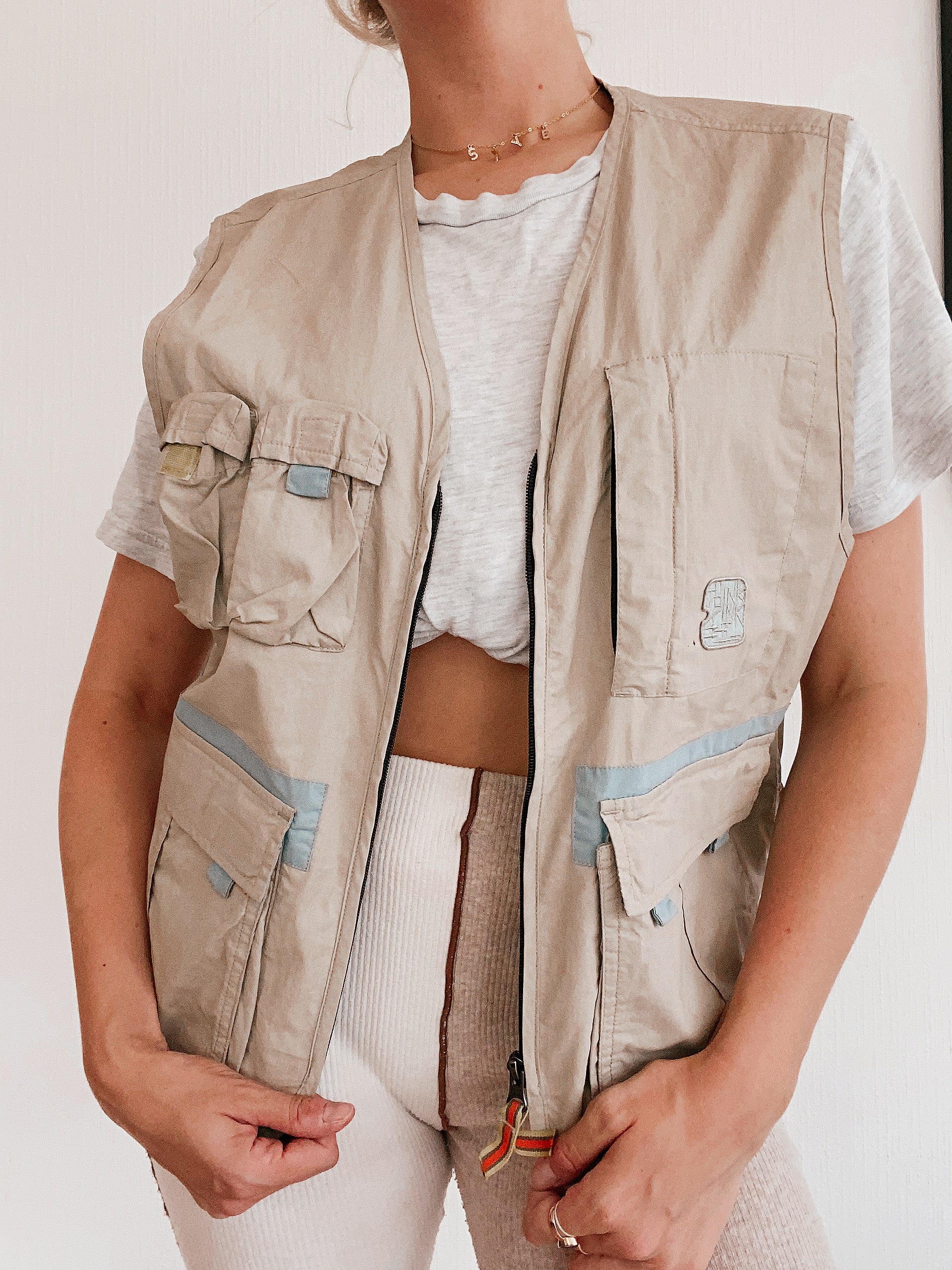 Gilet à poches beige/bleu ciel M/L