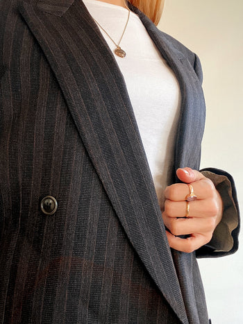 Veste Blazer oversized vintage bleu foncée lignée