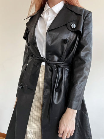 Trench coat vintage noir brillant S