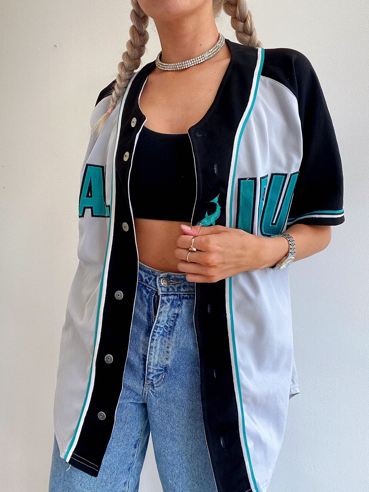 Maillot de baseball gris et turquoise Malibu