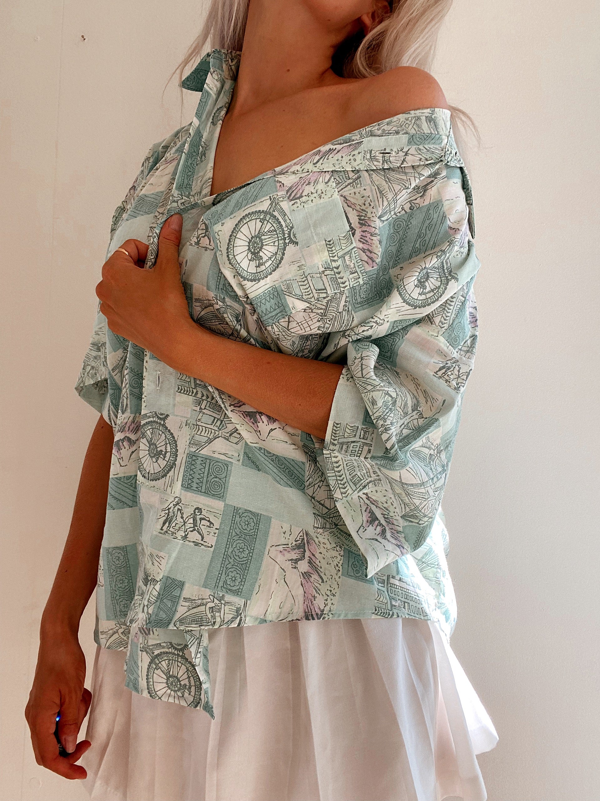 Chemise Vintage 80/90s à motifs verts clairs