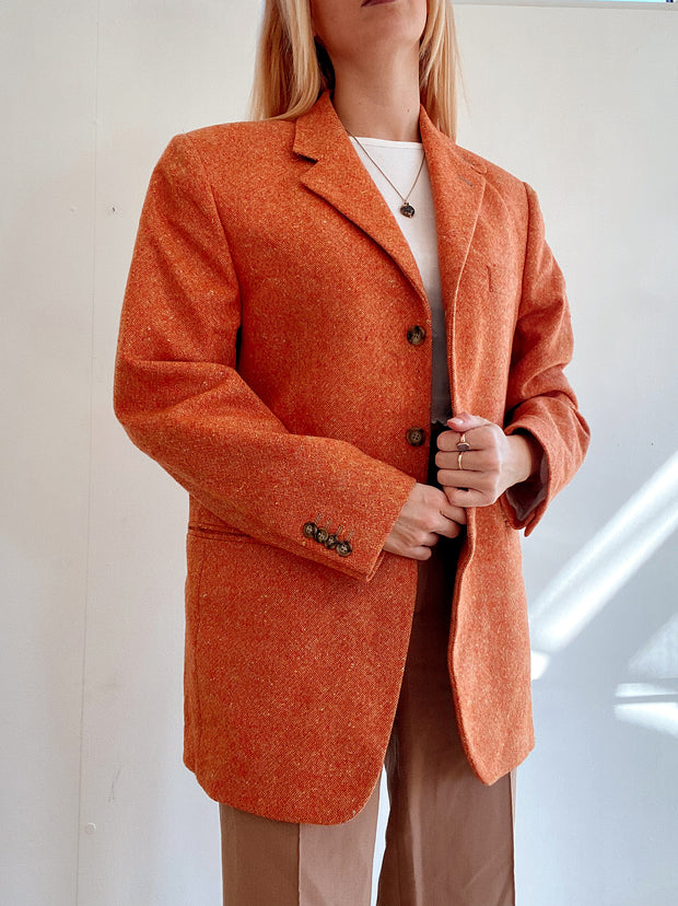 Übergroße Vintage-Blazerjacke aus orangefarbener Wolle