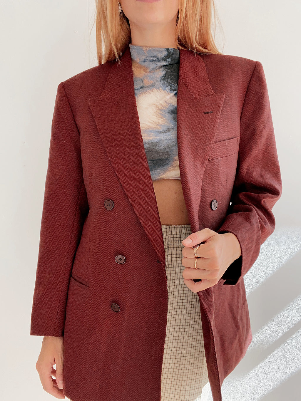 Oversized Black and White Checked Blazer Jacket M/L