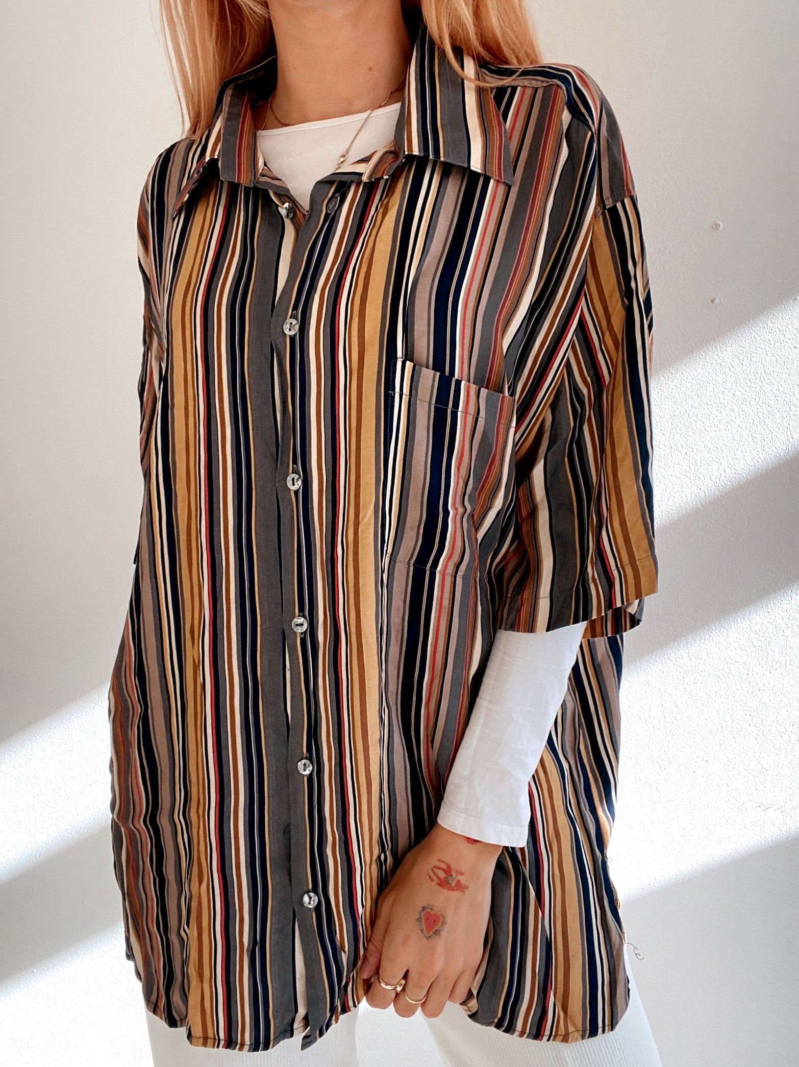 Chemise Vintage 80/90s brune à rayures