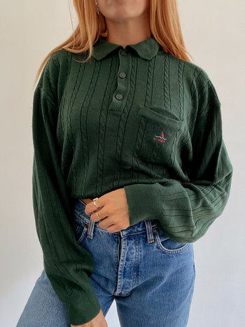 Pull vintage en laine vert foncé M/L