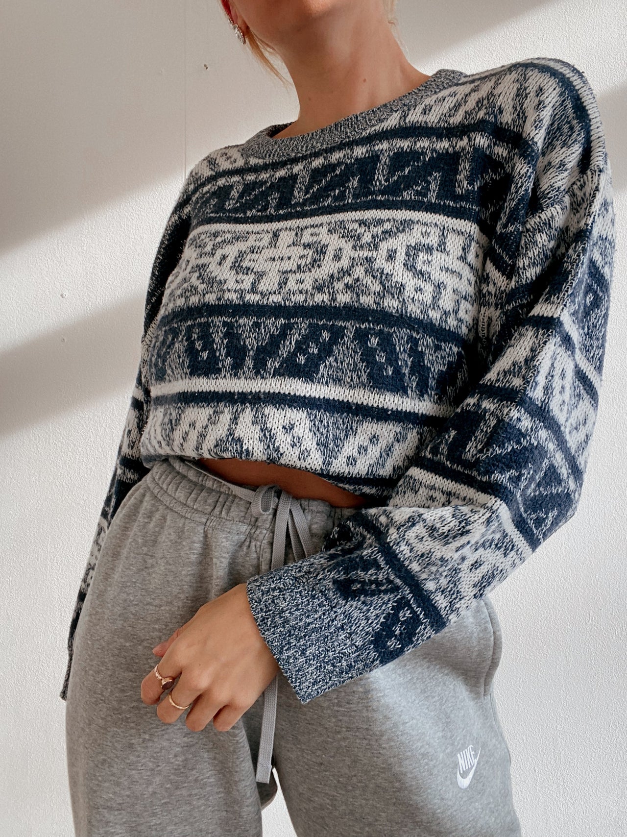 Pull vintage en laine gris bleu S