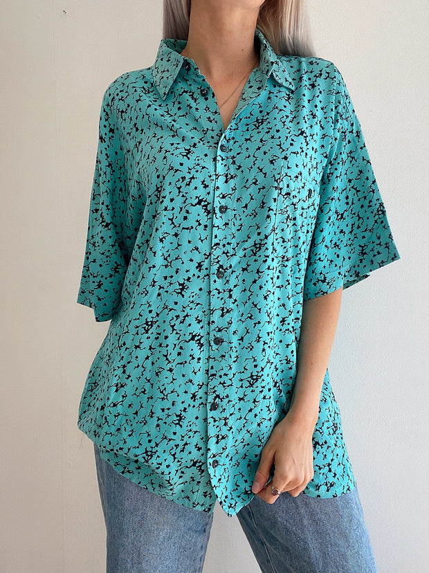 Chemise Vintage 80/90s turquoise à motifs