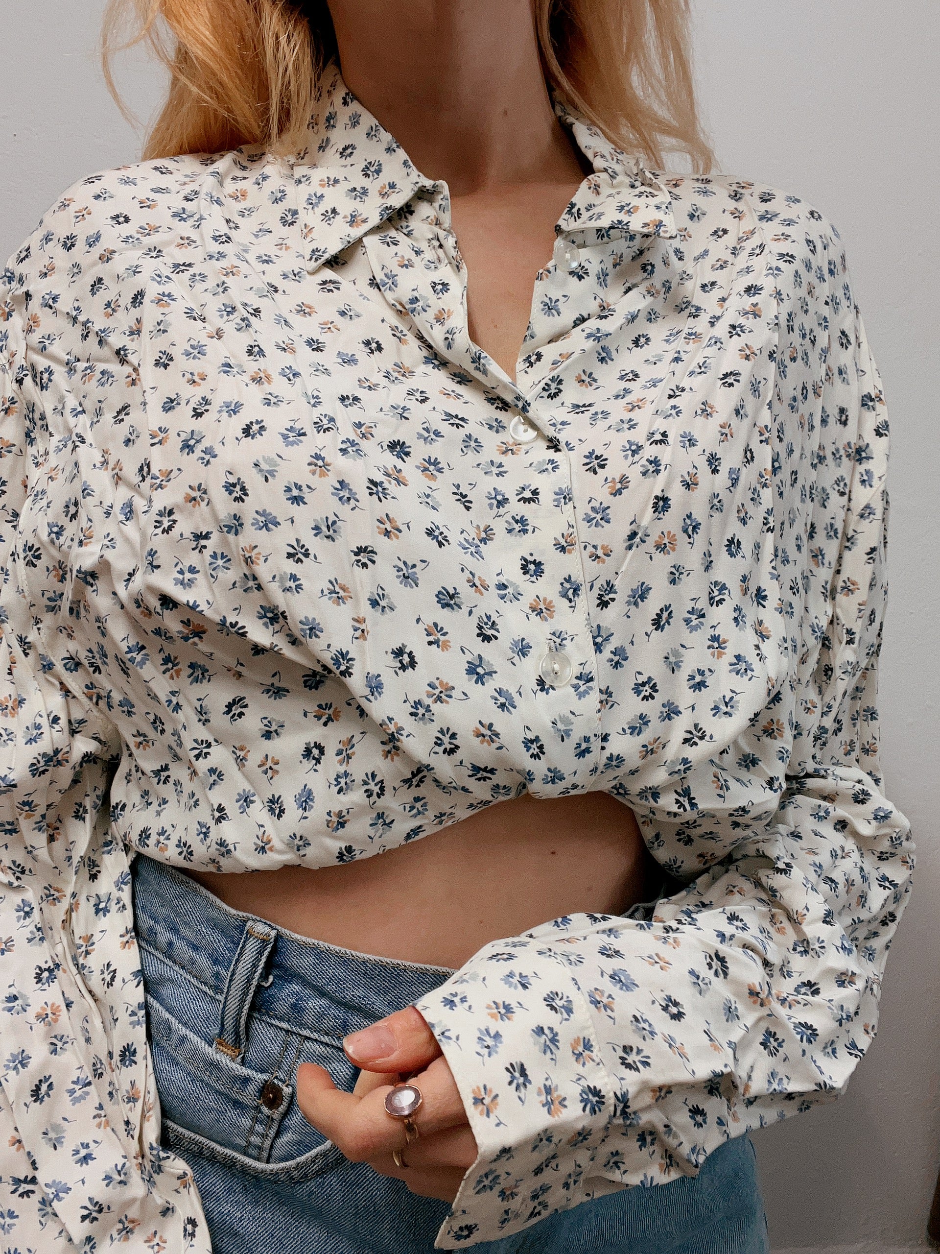 Chemise vintage 80’s 90’s blanc cassé à fleurs M