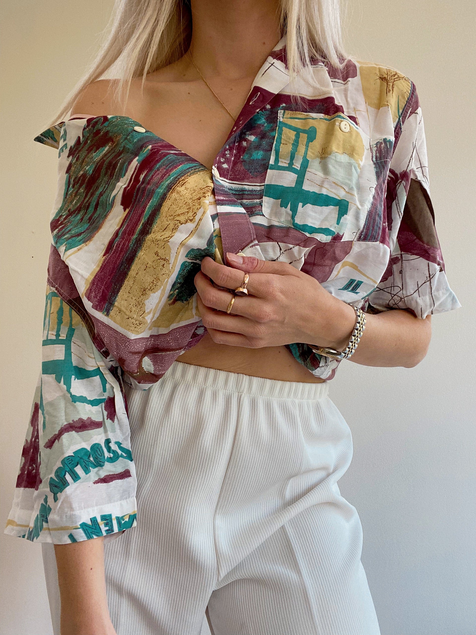 Chemise Vintage 80/90s à motifs blanches et Bordeaux