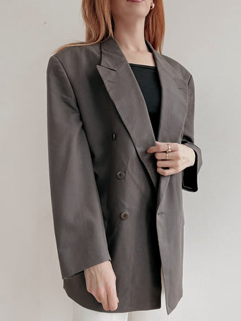 Veste blazer vintage gris reflet beige légèrement satinée XL