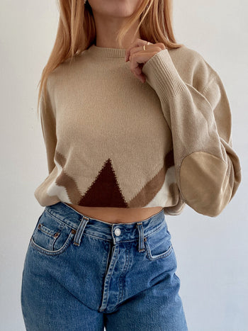 Pull vintage en laine beige M/L