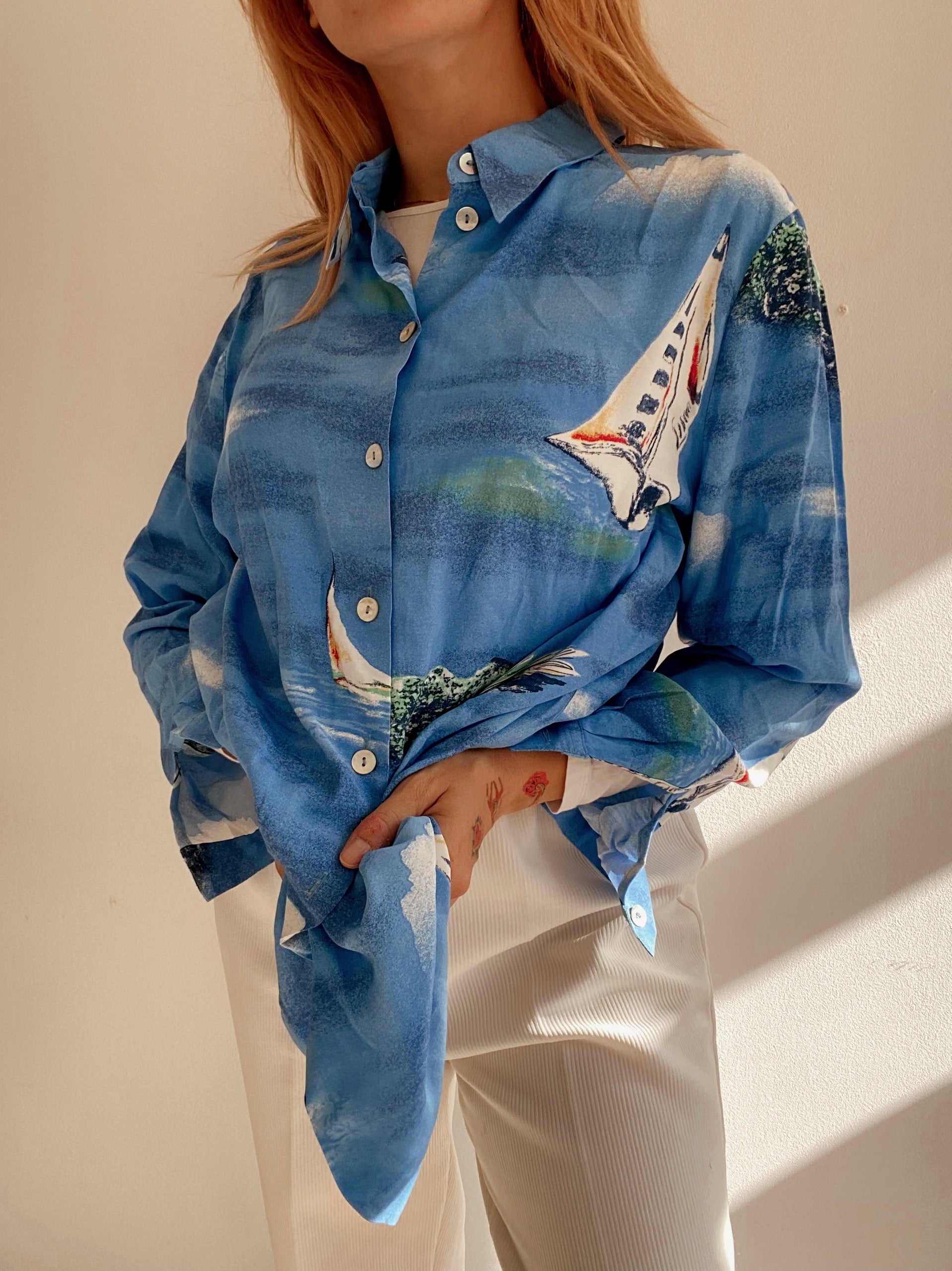 Chemise Vintage 80/90s bleue à motifs