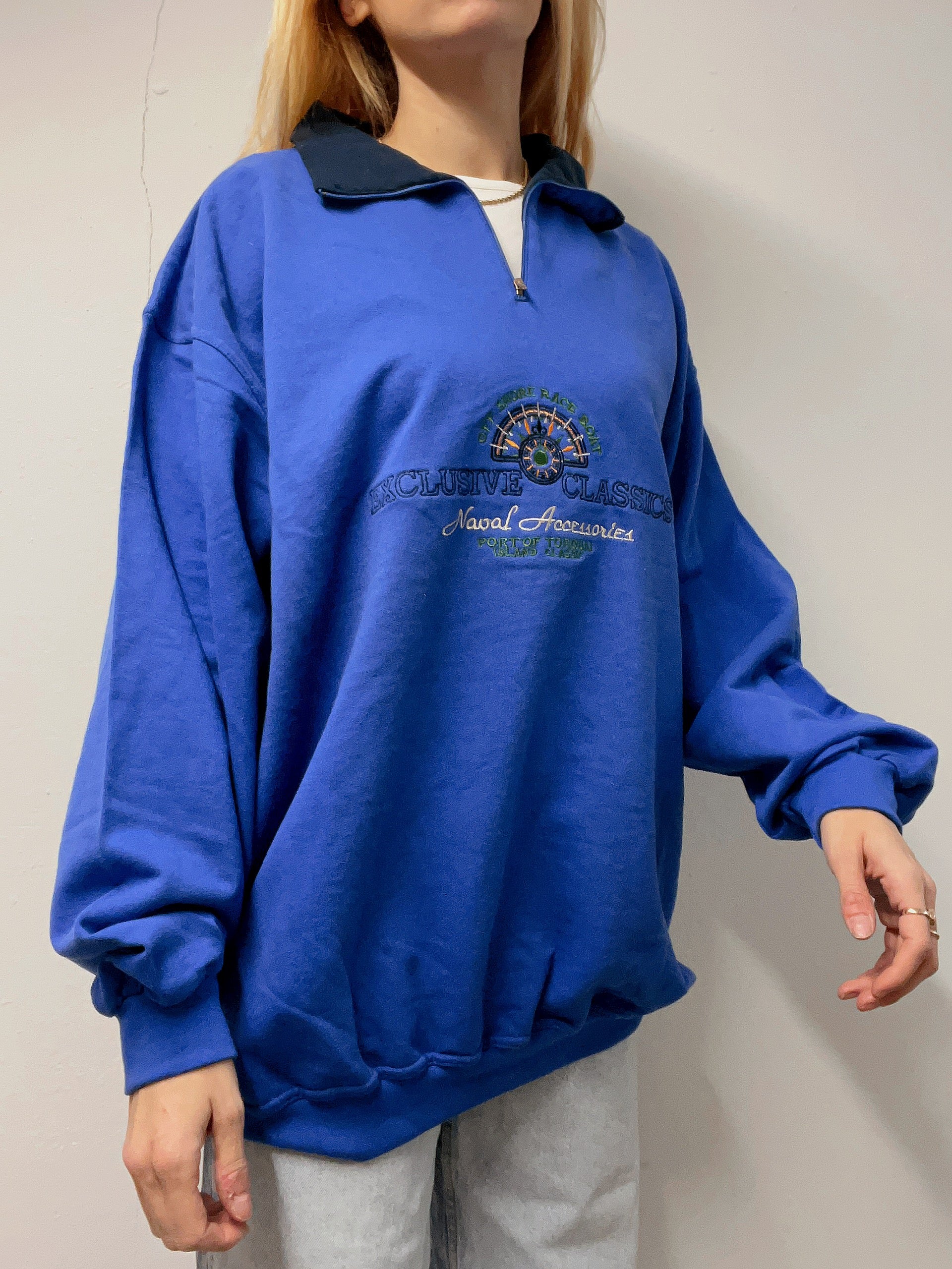 White and blue jacket with orange collar Adidas XL
