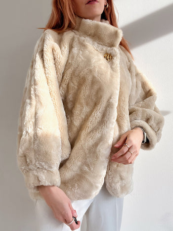 Veste vintage blanc cassé en fausse fourrure oversized S