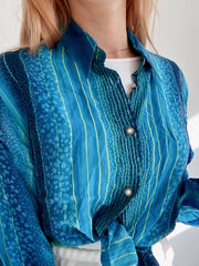 Chemise Vintage 80/90s bleue et turquoise à motifs