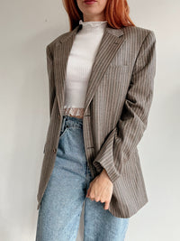 Veste blazer épaisse vintage taupe lignée M/L