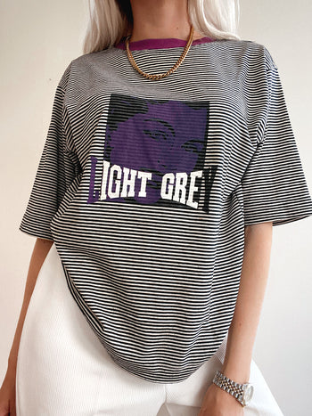 T-shirt vintage Light Grey noir, blanc et violet M