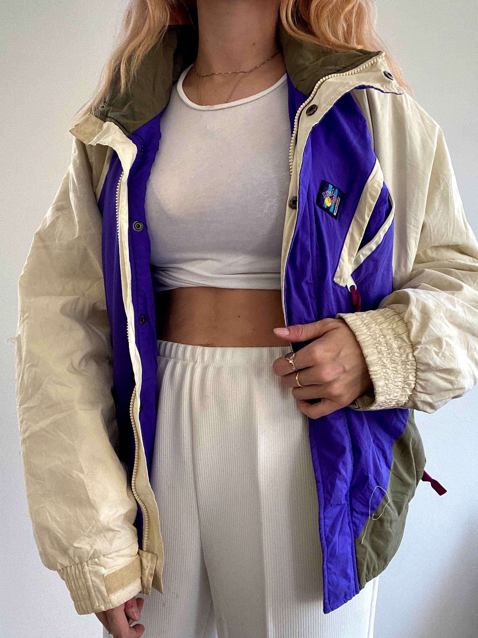 Doudoune vintage beige et violet  L