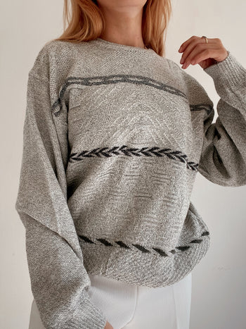 Pull vintage en laine gris clair  M/L