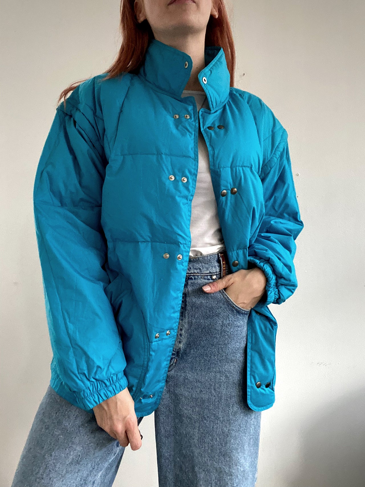 Veste & gilet vintage en plume / turquoise  M