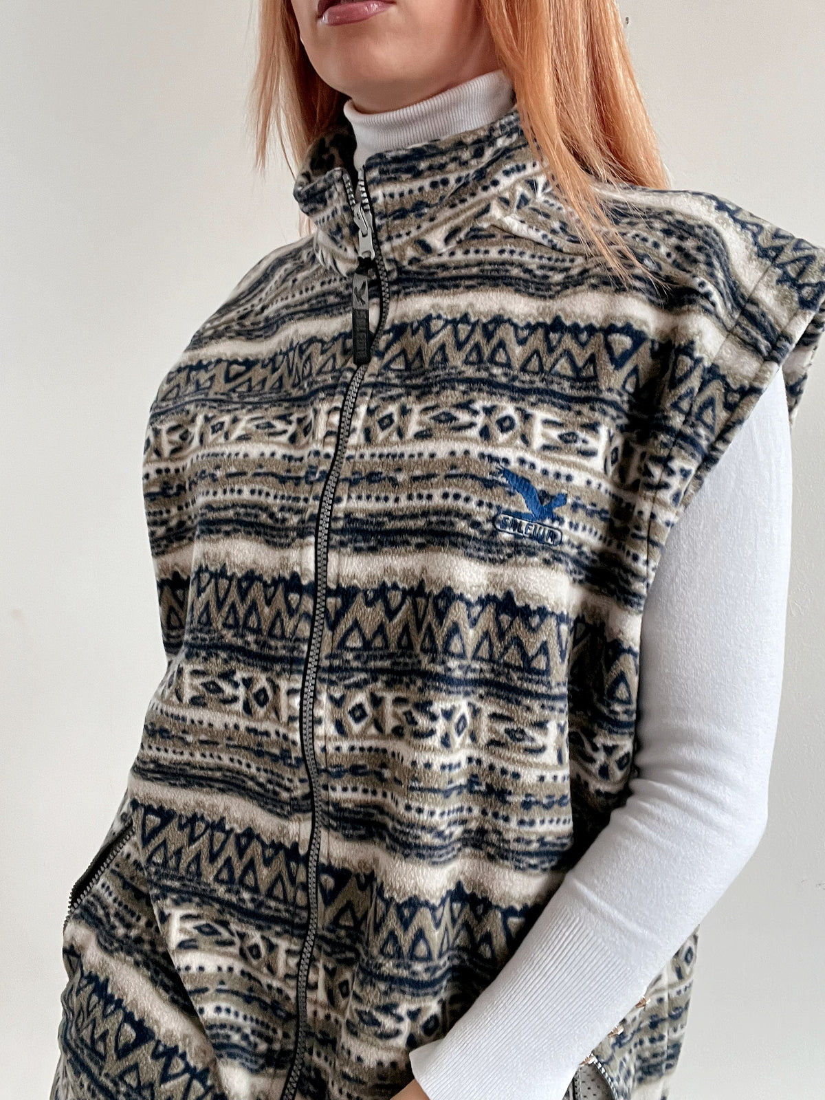 Gilet vintage sans manche polaire gris/beige XL