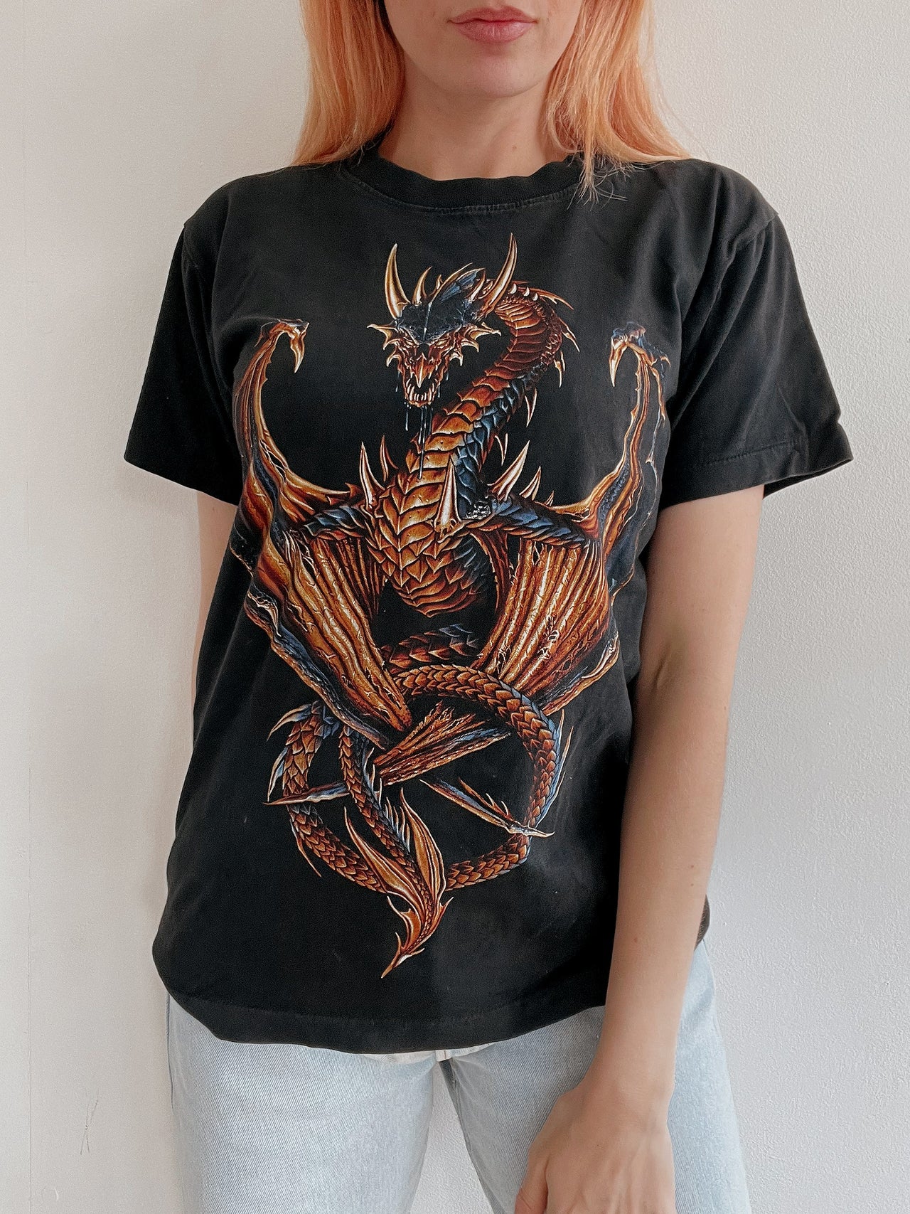 T-shirt vintage noir dragon M