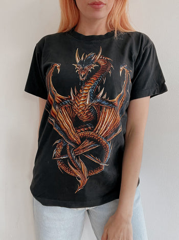 Vintage schwarzes Drachen T-Shirt M