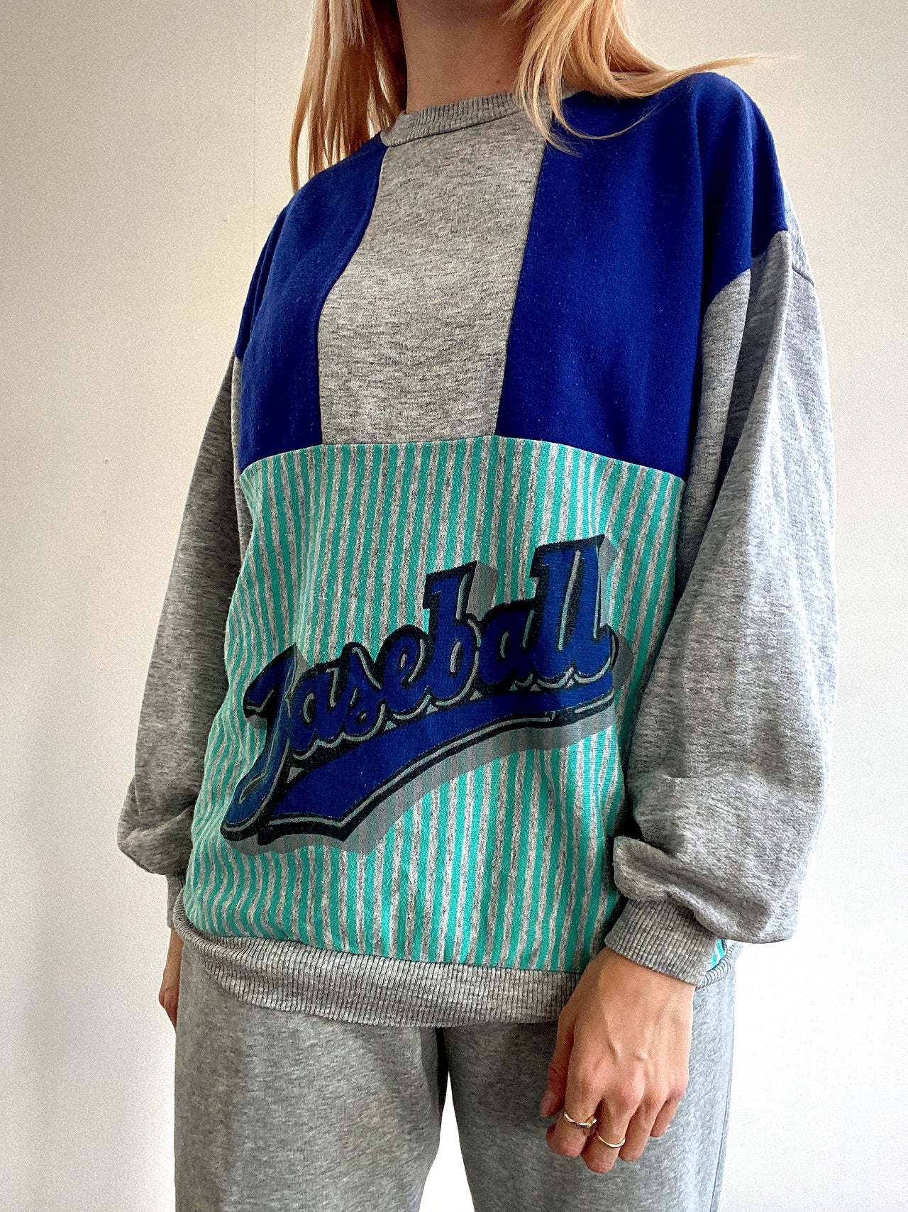 Vintage blaugrauer und türkisfarbener Pullover M