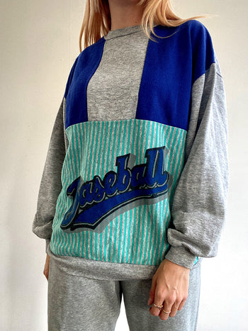 Pull vintage bleu gris et turquoise M