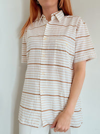 Chemise vintage beige et blanche rayée M