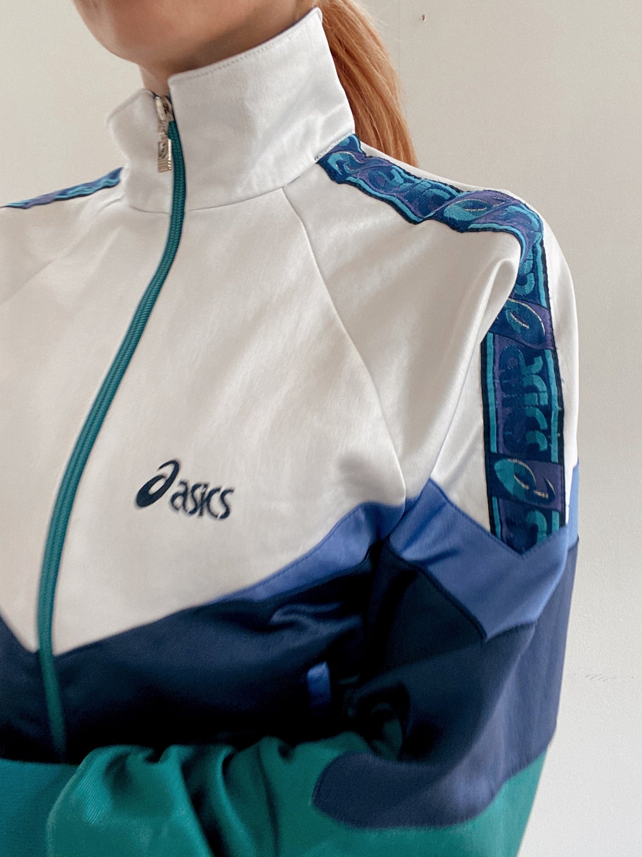 Veste de jogging vintage vert d’eau et bleue ASICS M