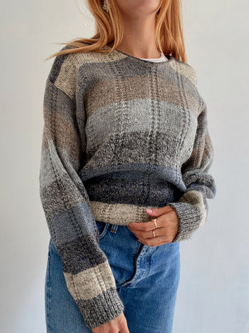 Pull vintage en laine Gris/beige  L