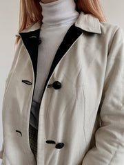 Manteau en laine vintage blanc cassé et noir réversible S