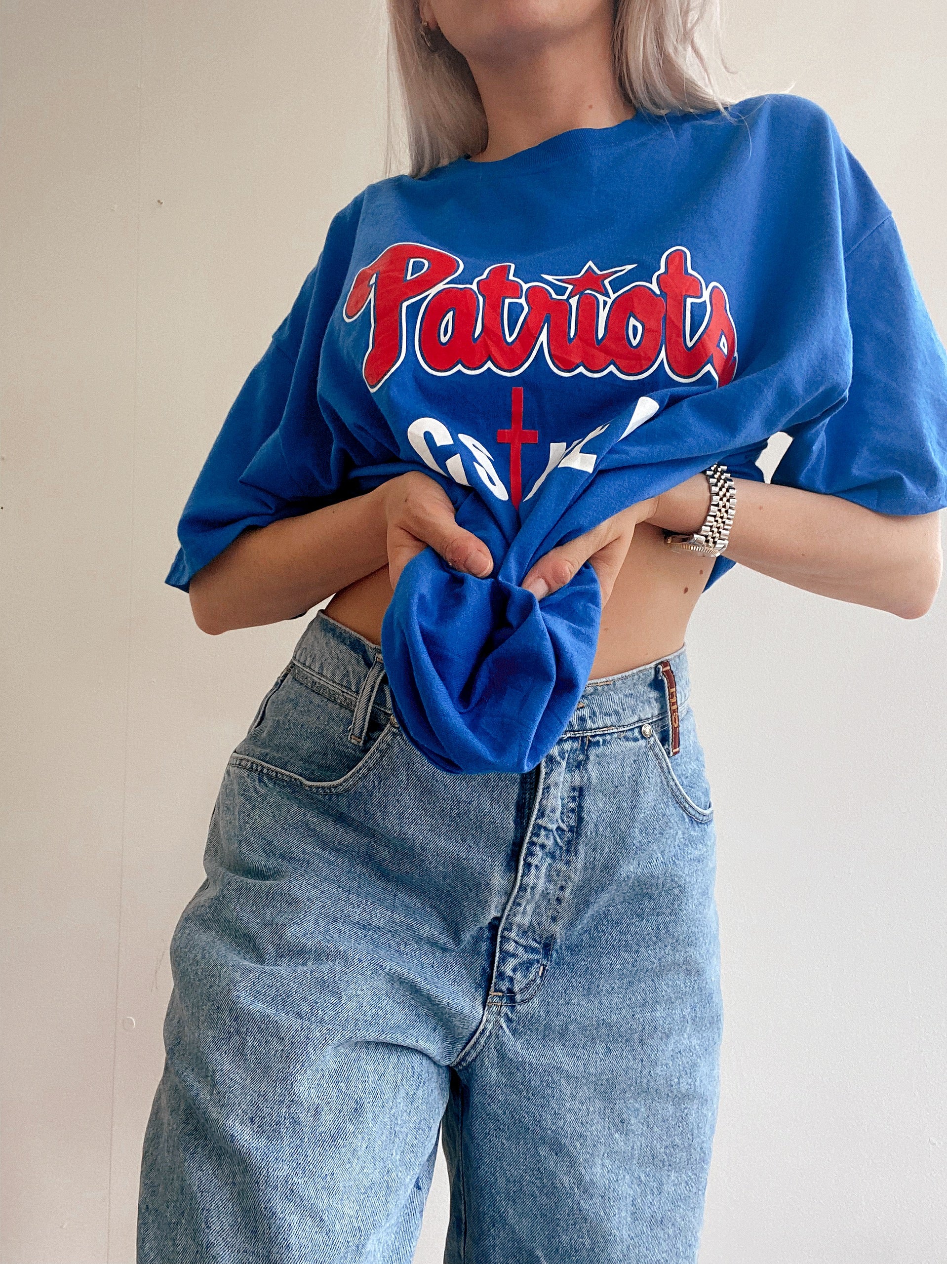 T-shirt vintage USA bleu électrique Patriots XL