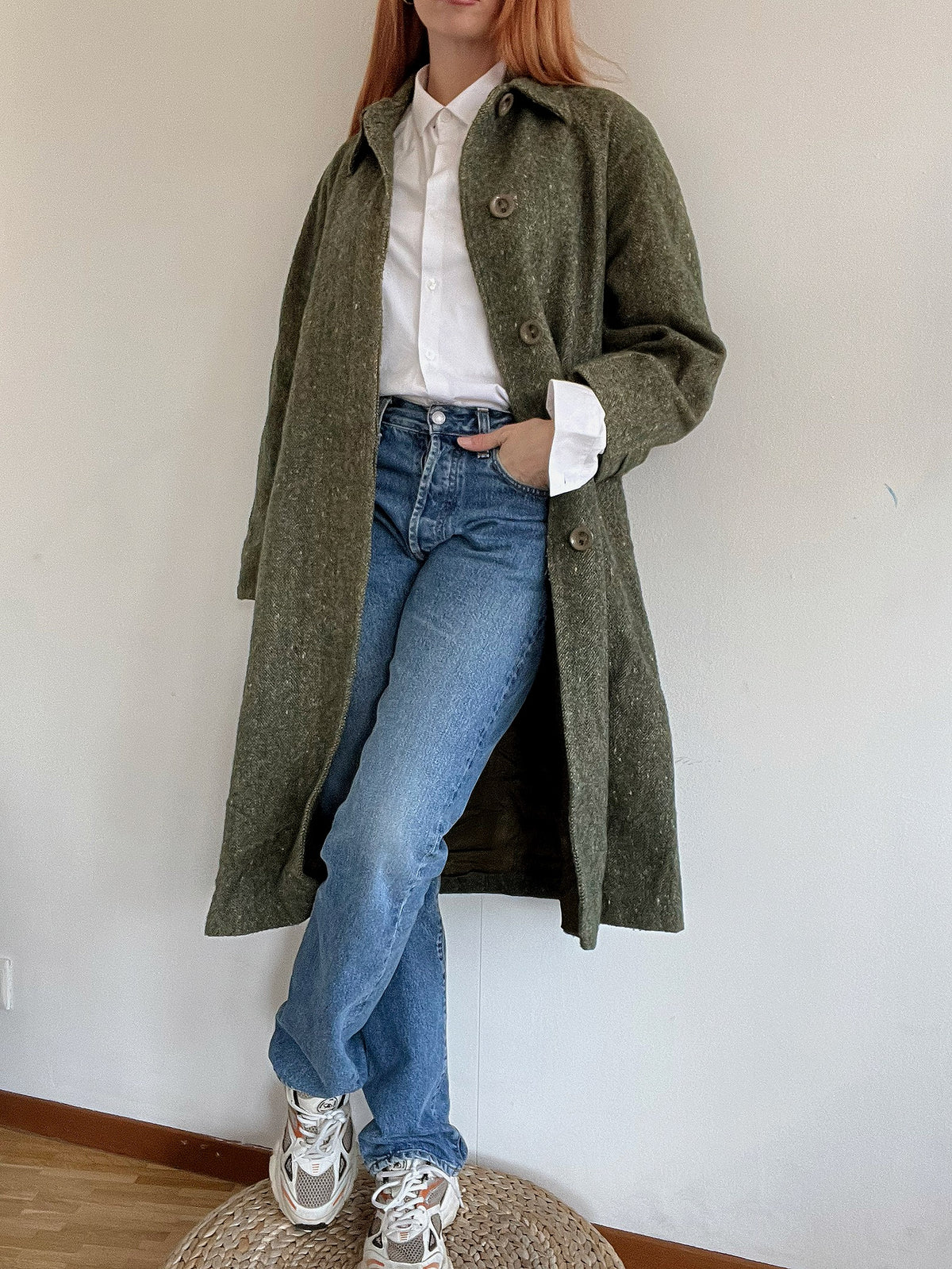 Vintage grüner Wollmantel M/L