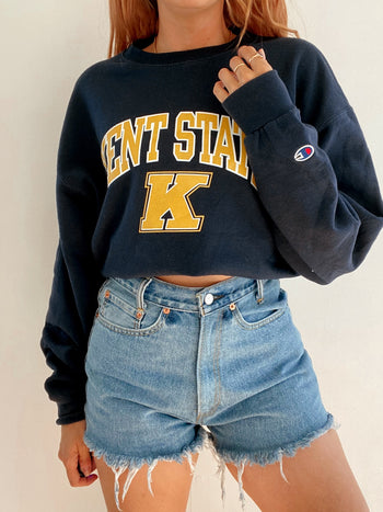 Pull vintage USA bleu foncé et jaune Champion L