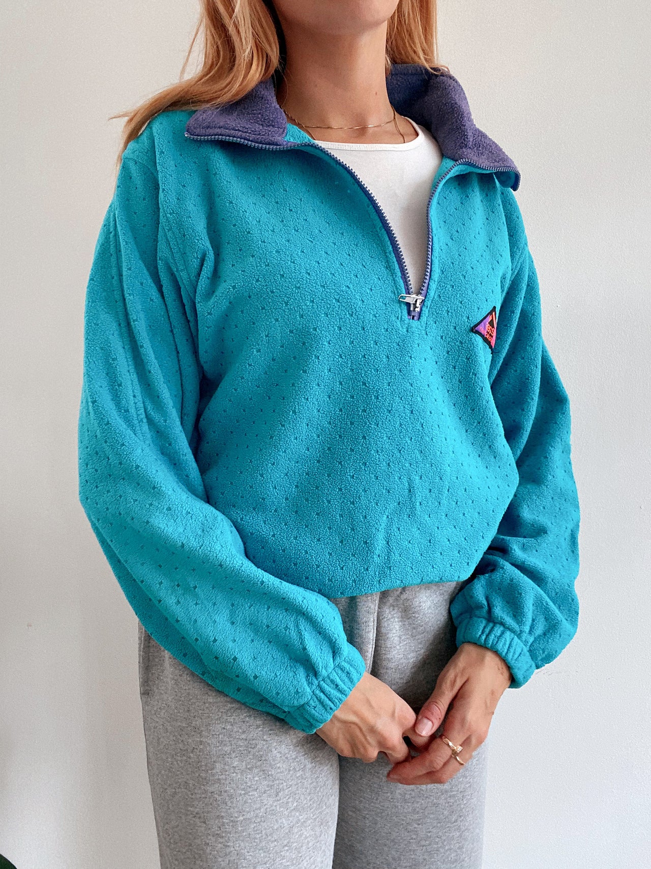 Vintage Türkis und Lila Fleecepullover M 