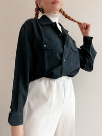 Chemise Vintage 80/90s noir/gris en soie M