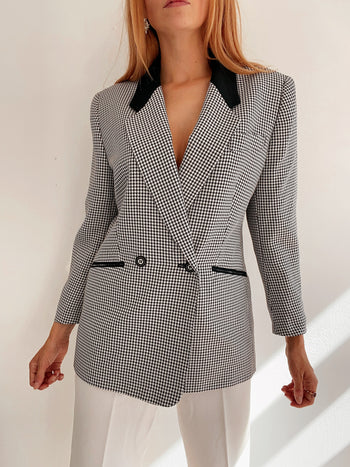 Veste Blazer vintage pied de poule noir et blanc m/L