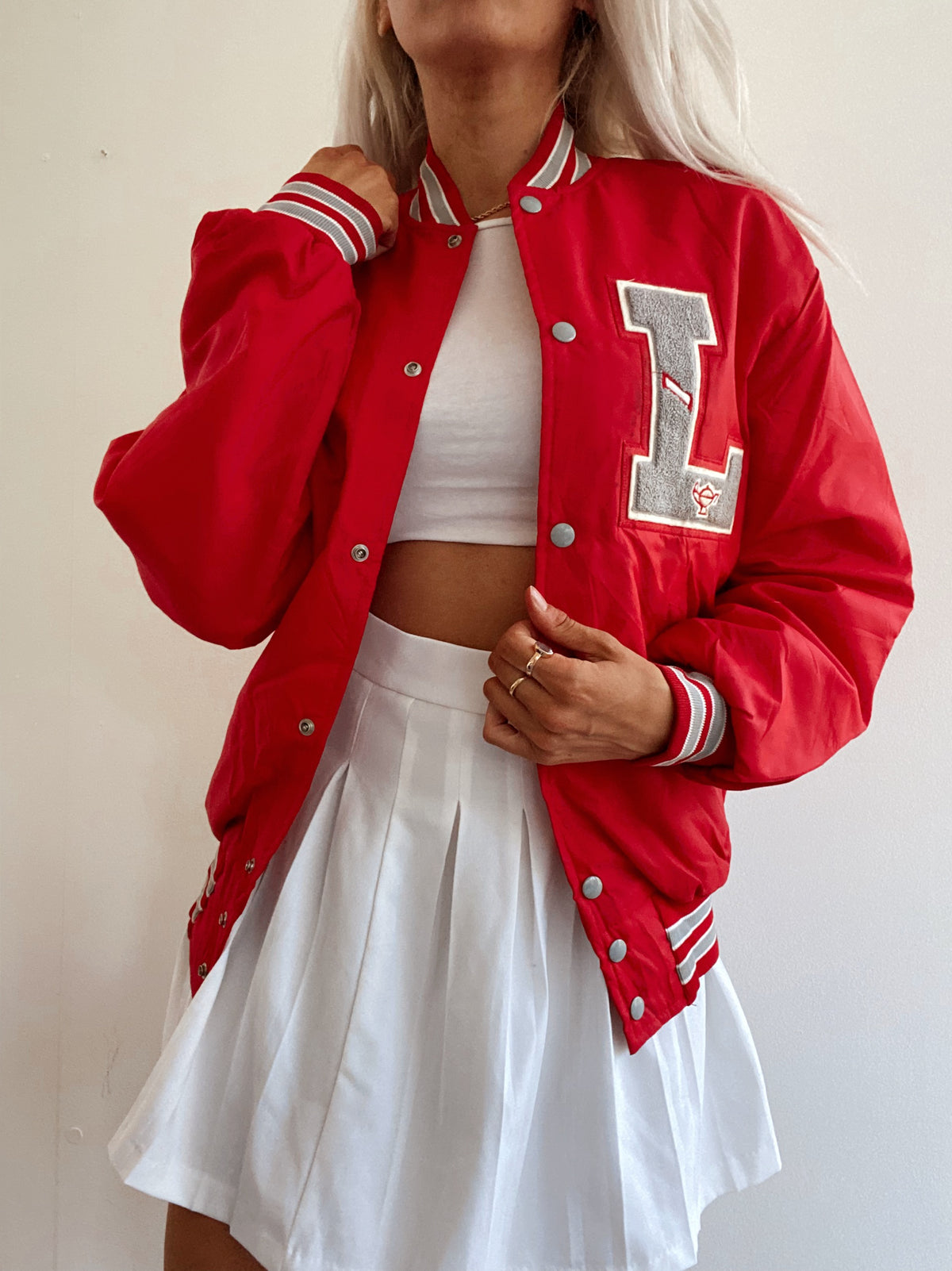White and blue jacket with orange collar Adidas XL