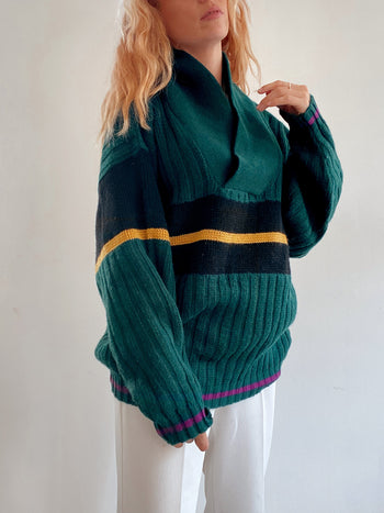 Pull vintage en laine vert L