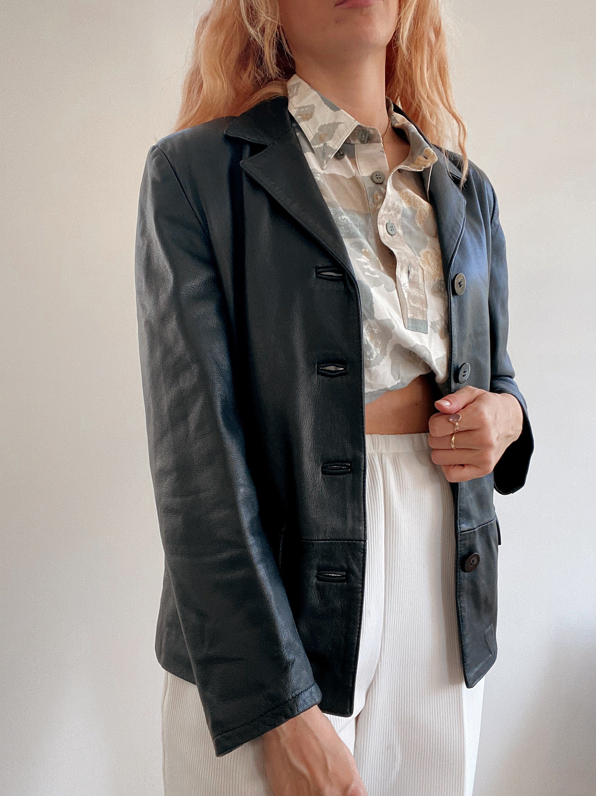 Blazer vintage en cuir noir M