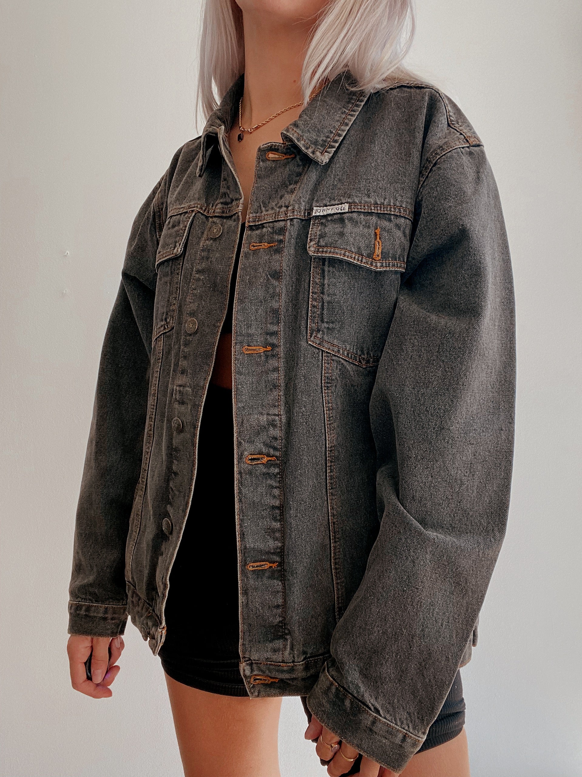 Veste en jeans vintage grise/brune délavée