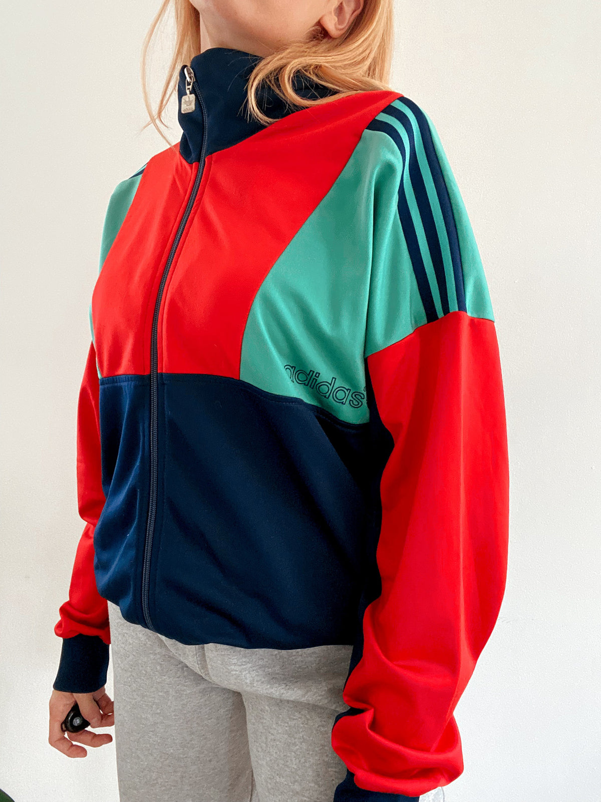 Jacket vintage bleue foncée et verte Adidas  XL