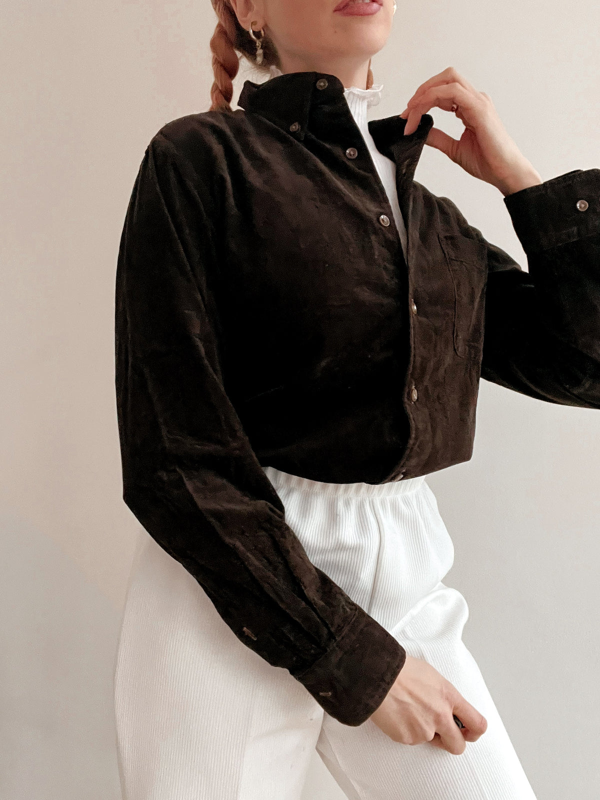 Chemise Vintage 80/90s brune  en velours côtelé S
