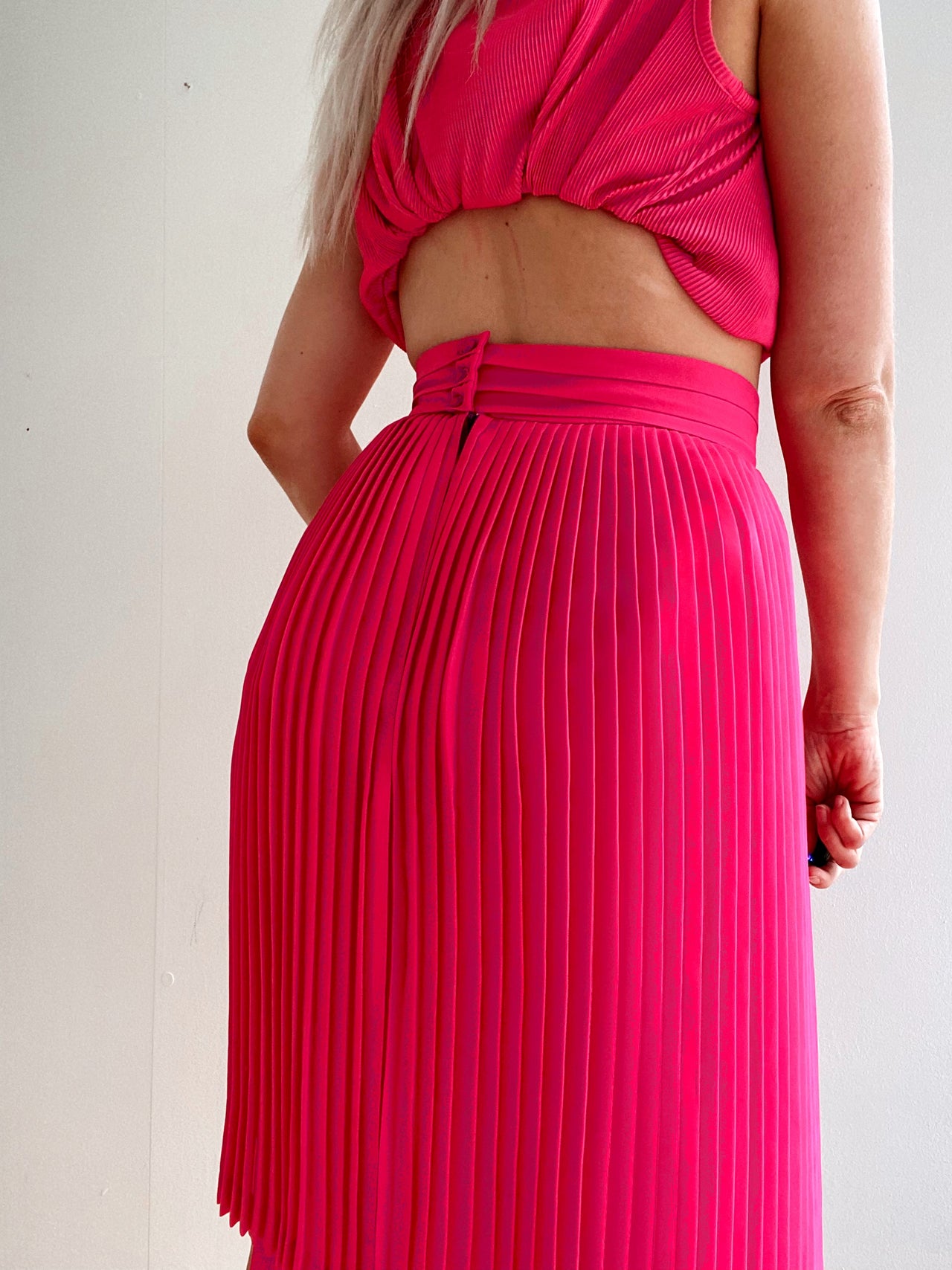 Ensemble top et jupe plissée rose fuchsia M