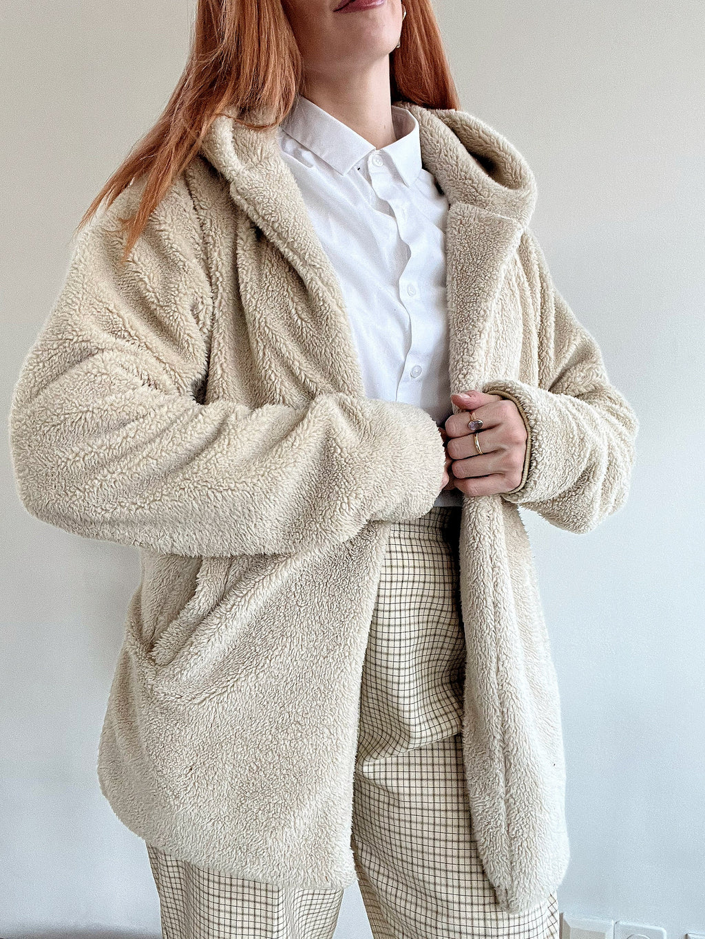 Cremefarbene Teddybär-/Fleecejacke XL
