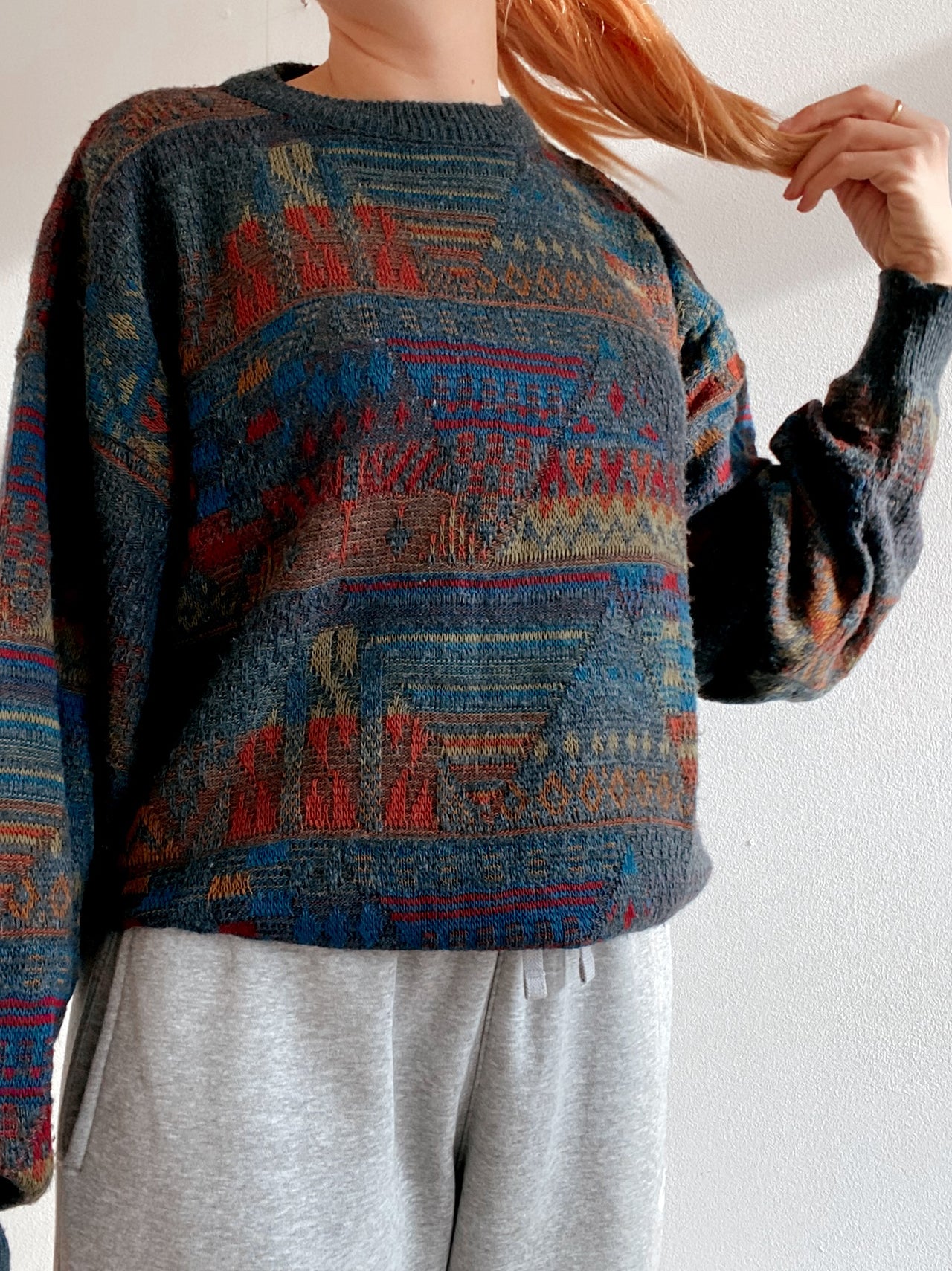 Pull vintage en laine multicolore